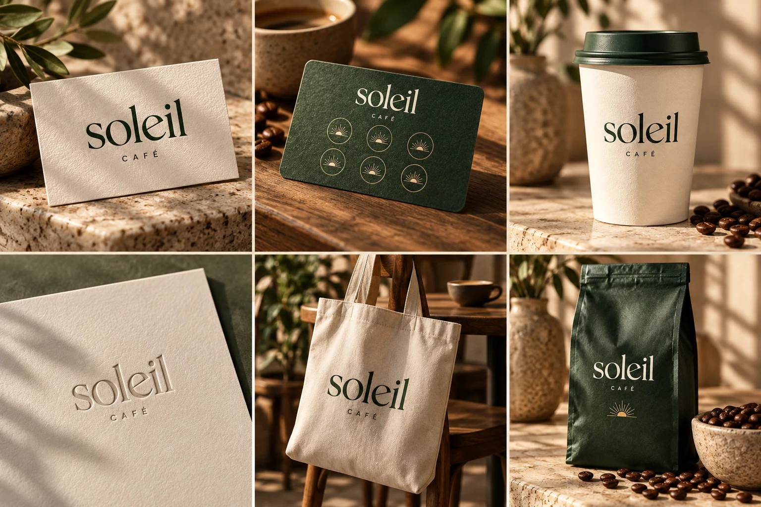 Soleil Café logo on textured cream stationery