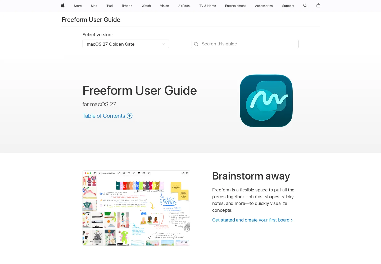 Screenshot of the Apple Freeform user guide page