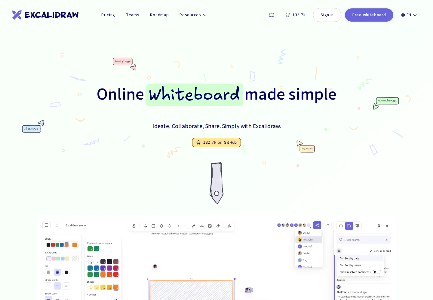 Screenshot of the Excalidraw marketing page