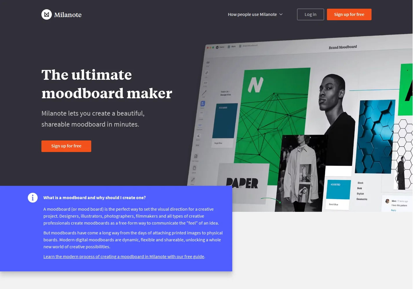 Screenshot of the Milanote moodboarding page