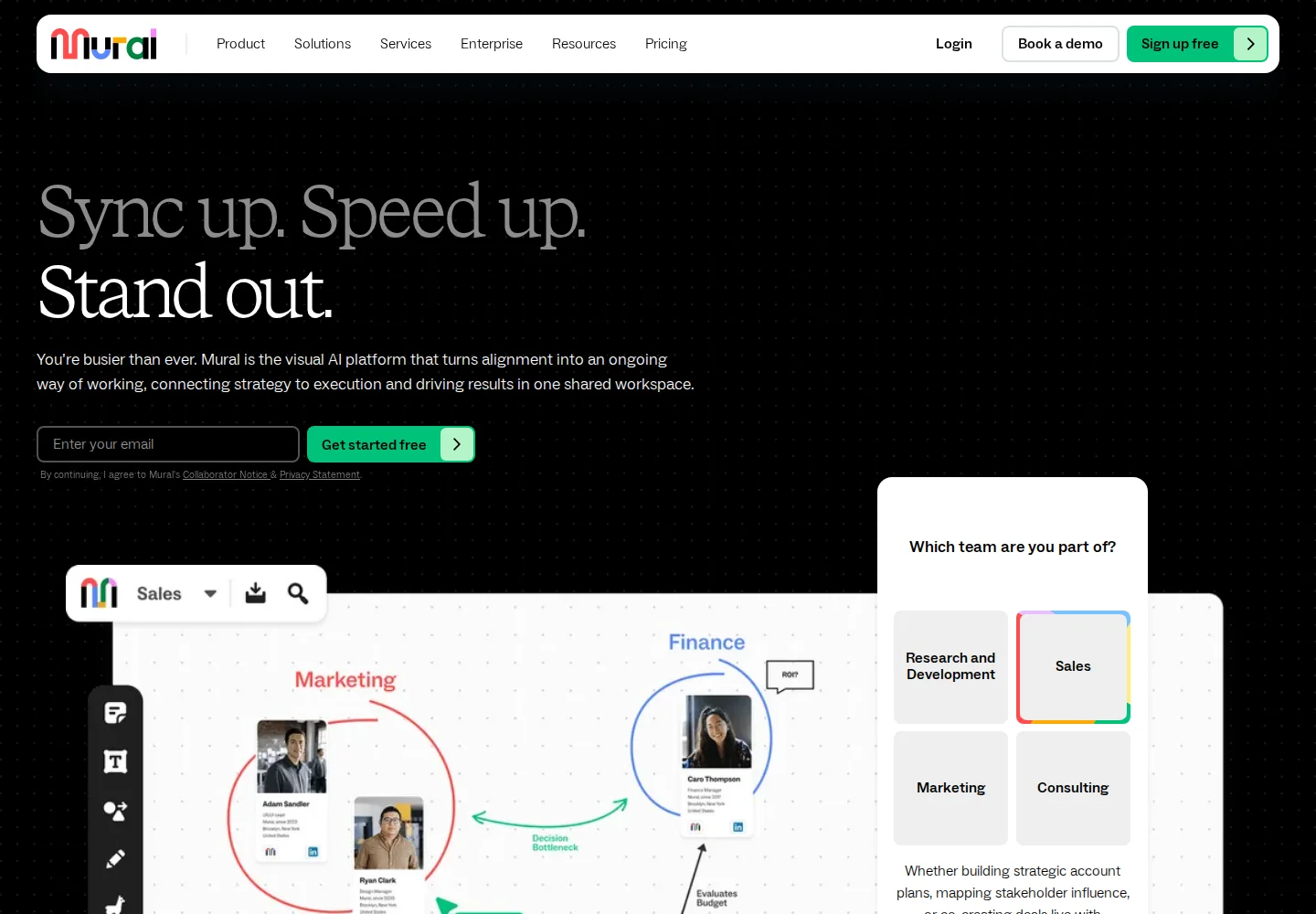 Mural landing page presenting its AI-powered visual workspace