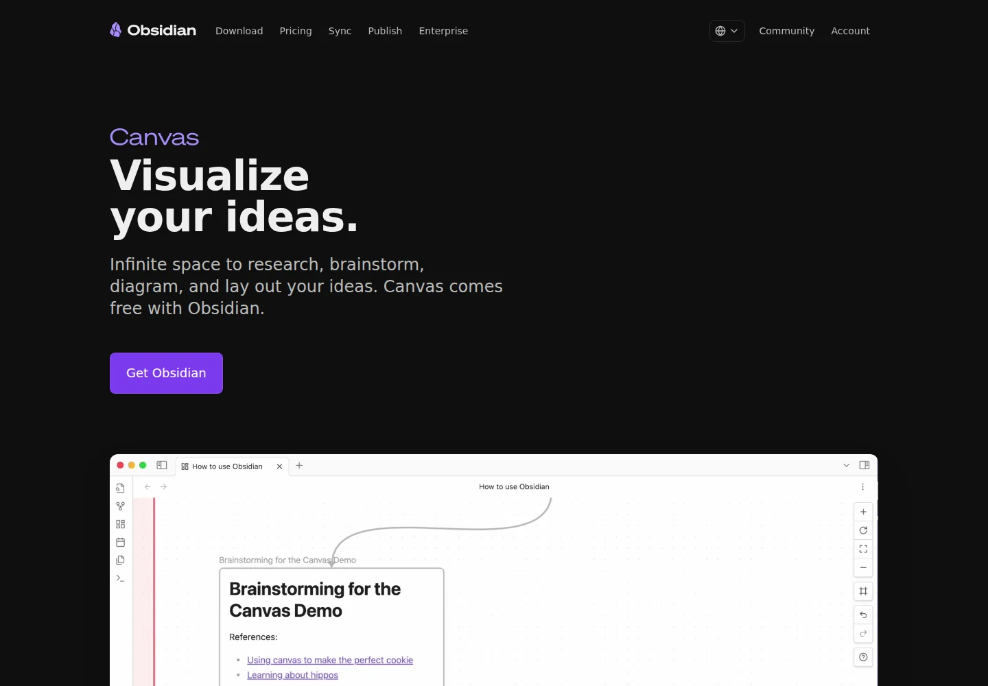 Screenshot of the Obsidian Canvas page